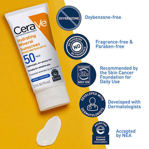 CeraVe Hydrating 100% Mineral Sunscreen Body Lotion - SPF 50