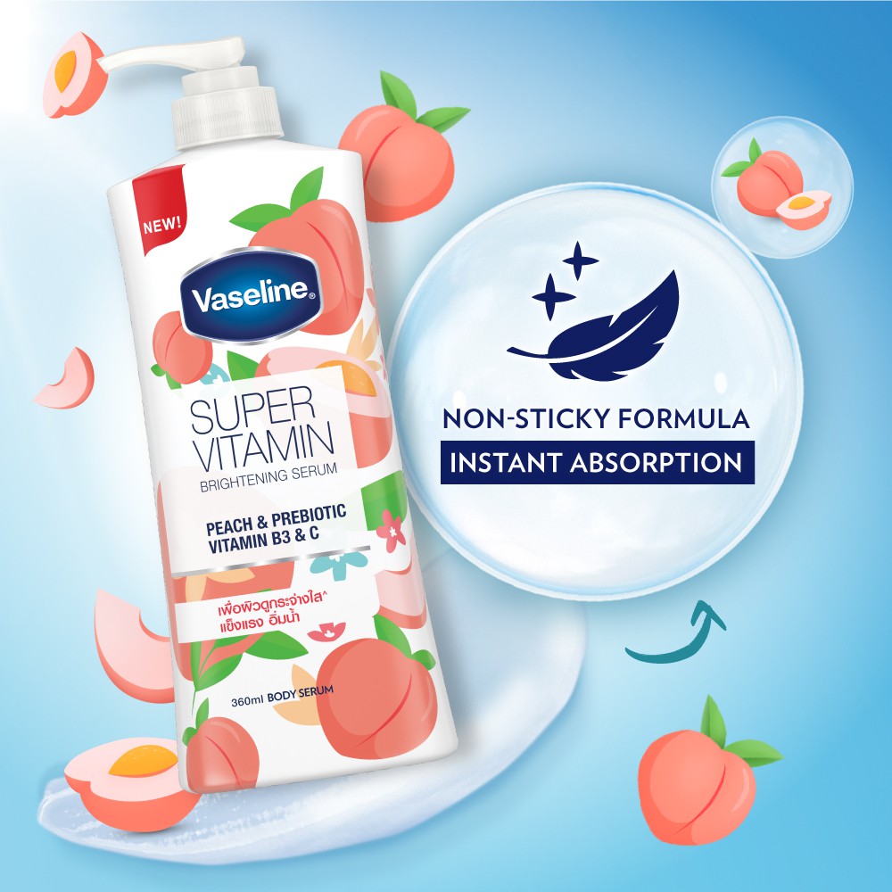 Vaseline Supervitamin Peach & Prebiotic Vitamin B3 & C brightening SERUM (360ml)