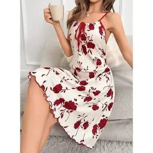 Elegant Plus Size Women's Floral Print Slip Nightgown - Comfy Polyester & Elastane Blend -