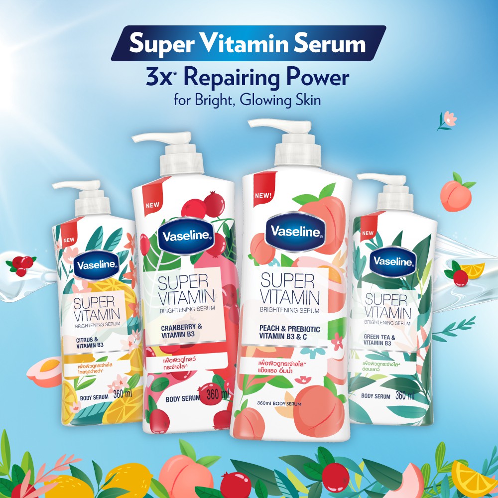 Vaseline Supervitamin Peach & Prebiotic Vitamin B3 & C brightening SERUM (360ml)