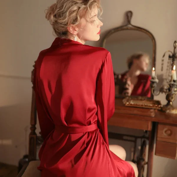 Deep V Fun PajamasSexy Lace See-Through Pendant Set Slit Sex Nightdress Solid Color - AM Store