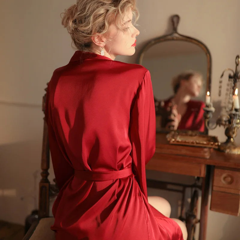 Deep V Fun PajamasSexy Lace See-Through Pendant Set Slit Sex Nightdress Solid Color - AM Store